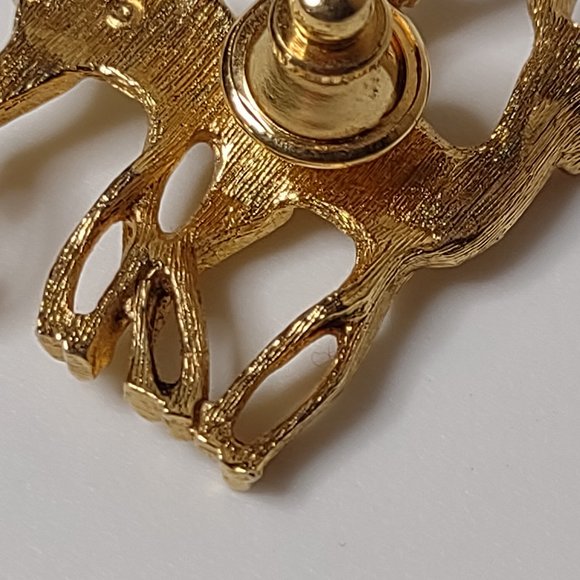 Gold Tone Deer Pin With Faux Pearl Tails - Picture 11 of 14